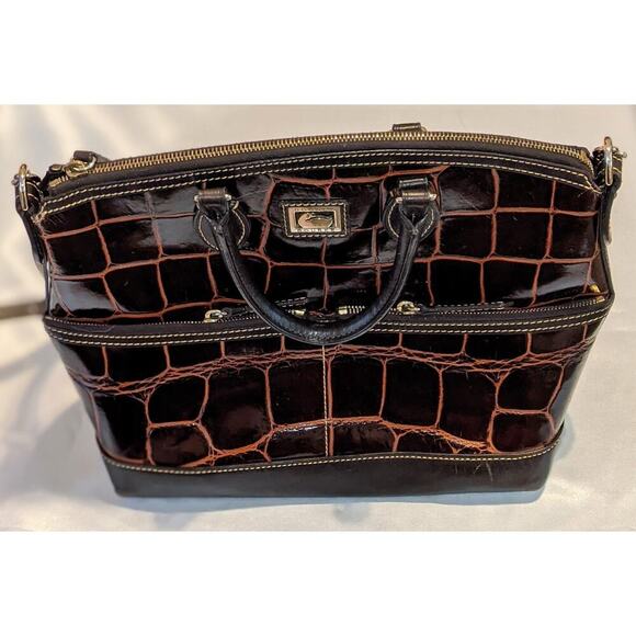 Dooney & Bourke Dillen Crocodile Bag Double Pocket Leather Satchel Reptile - Picture 3 of 14